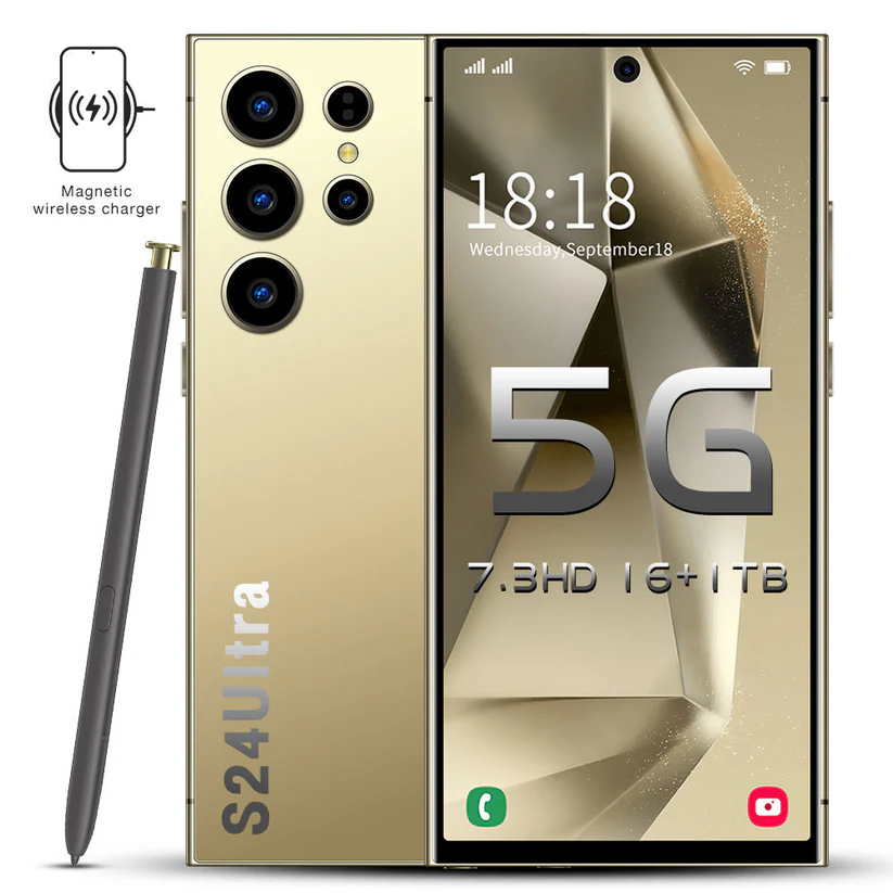 هاتف جالاكسي إس 24 ألترا بلون تيتانيوم ذهبي مع قلم S Pen